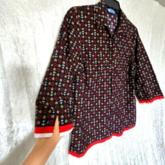 KORET - Nautical Red white and Blue Button Down Shirt Women’s Sz M - Picture 2 of 9